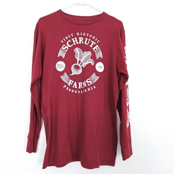 New THE OFFICE T-Shirt Womens Mens MEDIUM Long Sleeve Dwight Red Beet Farm - Picture 1 of 7